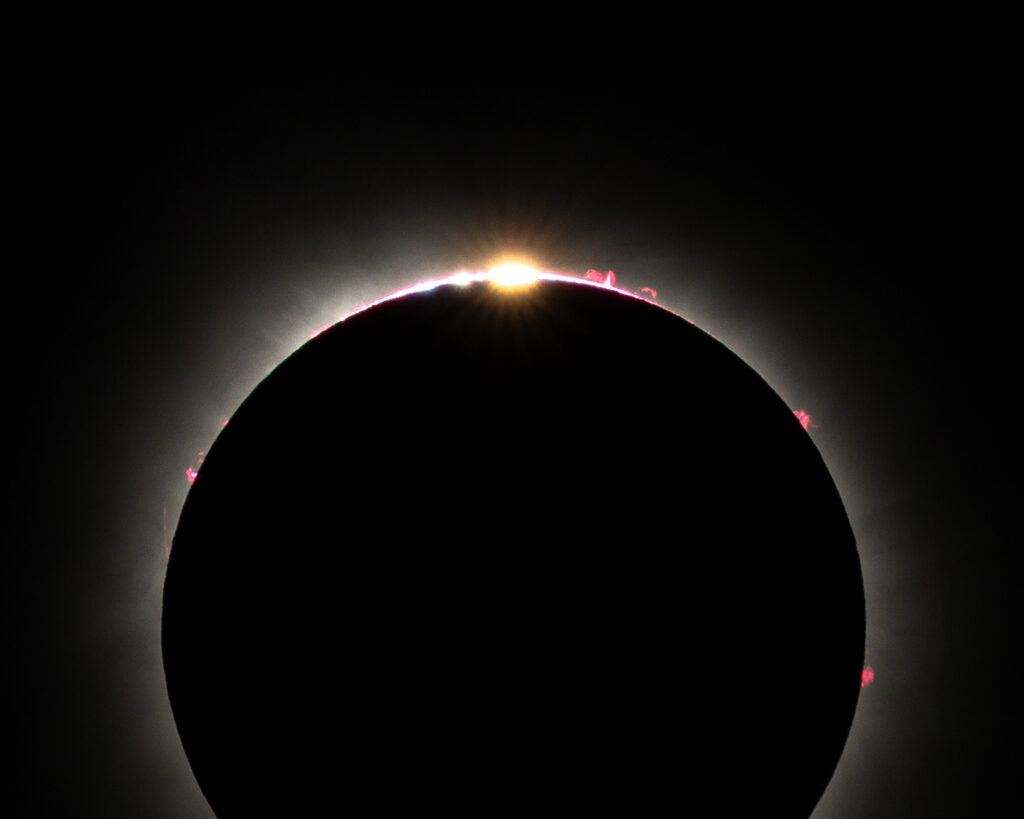 Moment of totality during the 2024 total eclipse in USA.